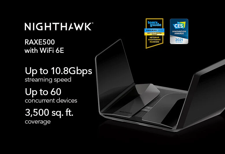 NETGEAR Nighthawk RAXE500 - Gigabit Ethernet Tri-band (2.4 GHz / 5 GHz / 6 GHz) wireless router in Black - Image 2