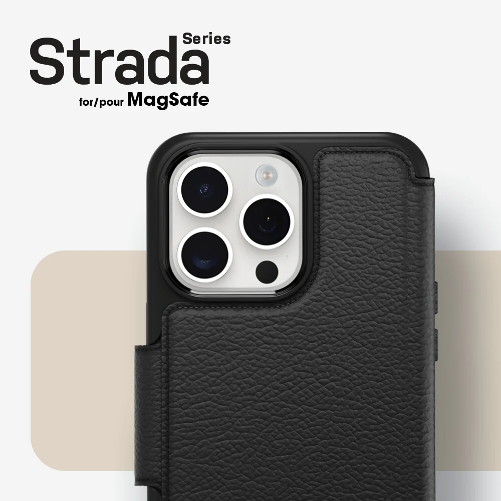 OtterBox Strada Series Folio with MagSafe for iPhone 15 Pro Max in Shadow (Black) - Image 6