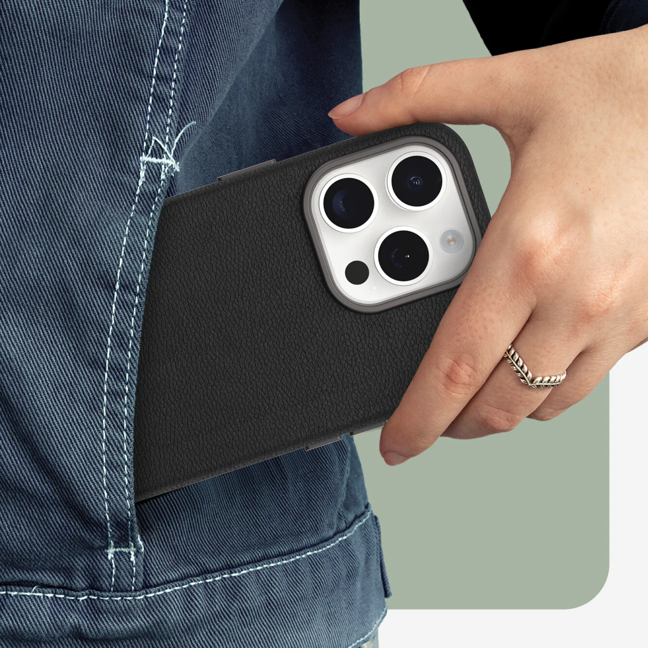 OtterBox Symmetry Cactus with MagSafe for iPhone 15 Pro in Noir Ash - Image 6