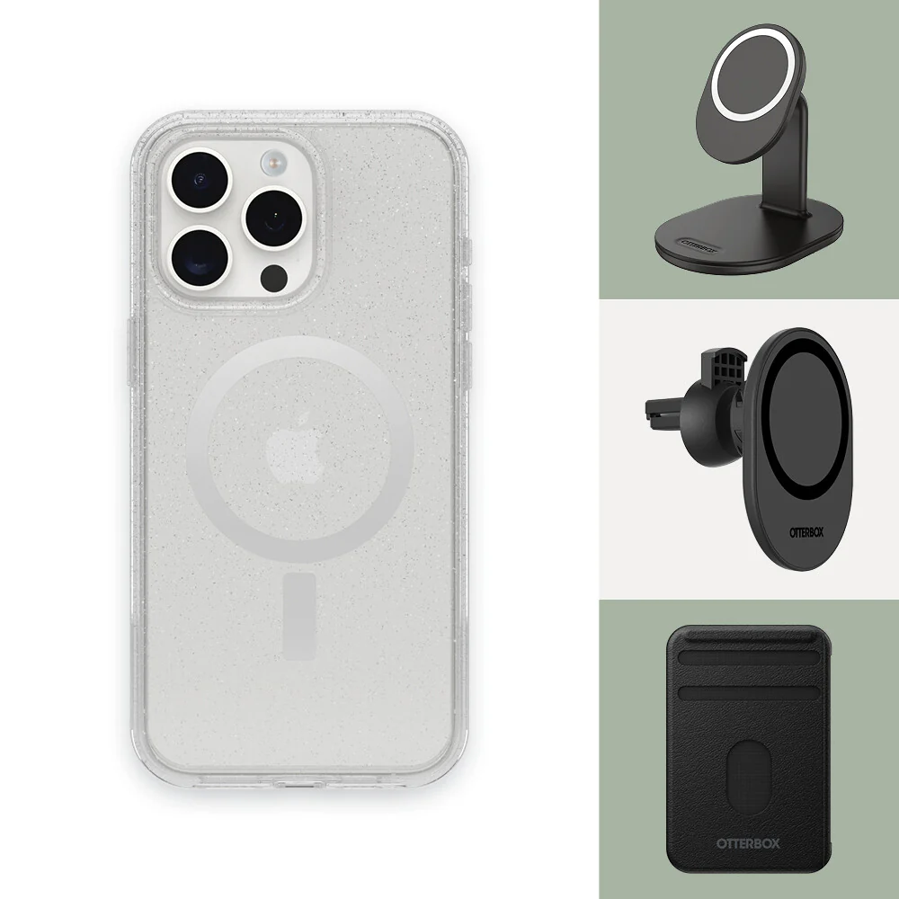OtterBox Symmetry Clear Series for MagSafe for iPhone 15 Pro Max in Stardust (Clear Glitter) - Image 8