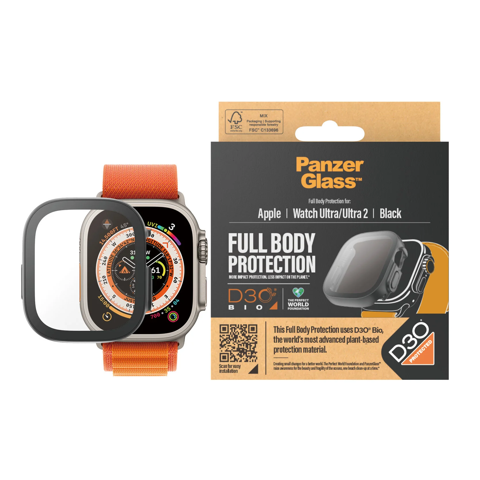 PanzerGlass ® Screen Protector Full Body with D3O® Apple Watch Ultra | 49mm | Black - Image 2