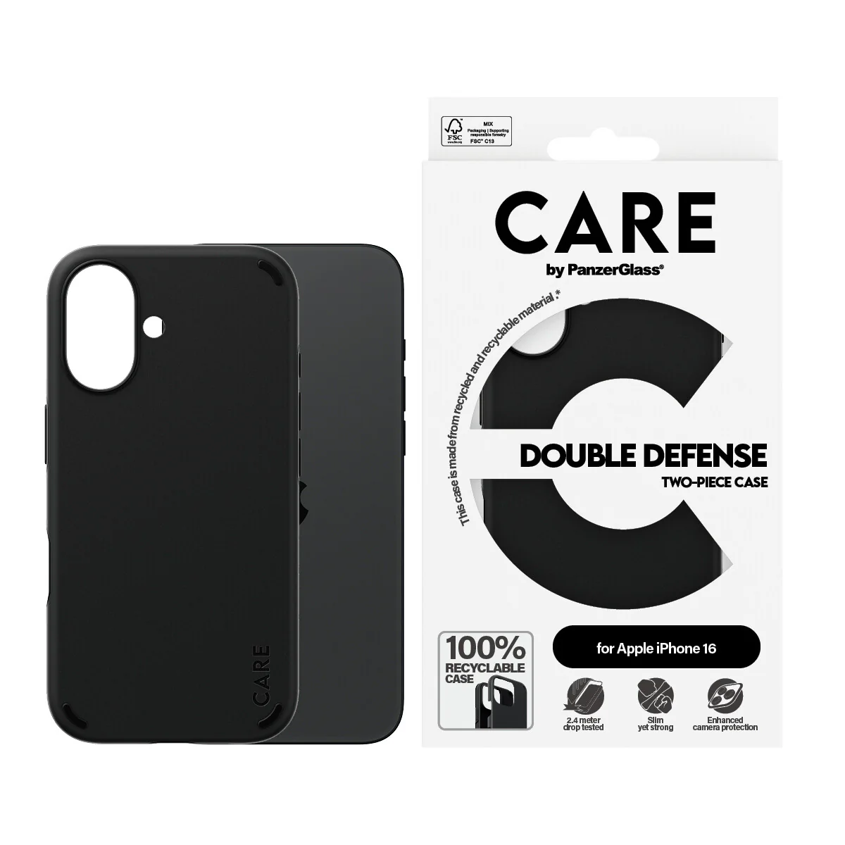 CARE by PanzerGlass® Feature Case Double Defense for iPhone 16 in Black - Image 2
