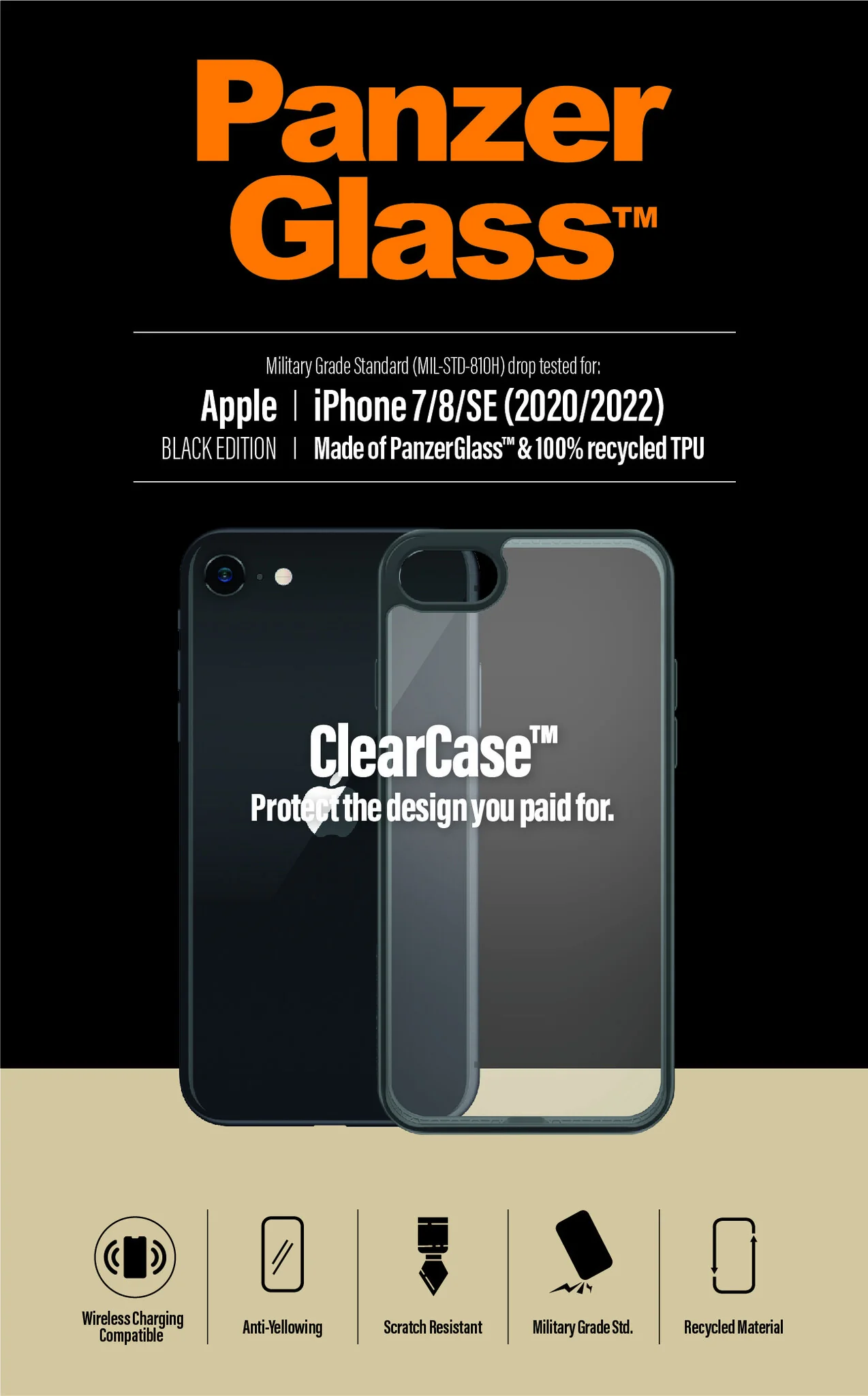PanzerGlass ® ClearCase for iPhone 8 / 7 / SE (2020/2022) in Black - Image 9