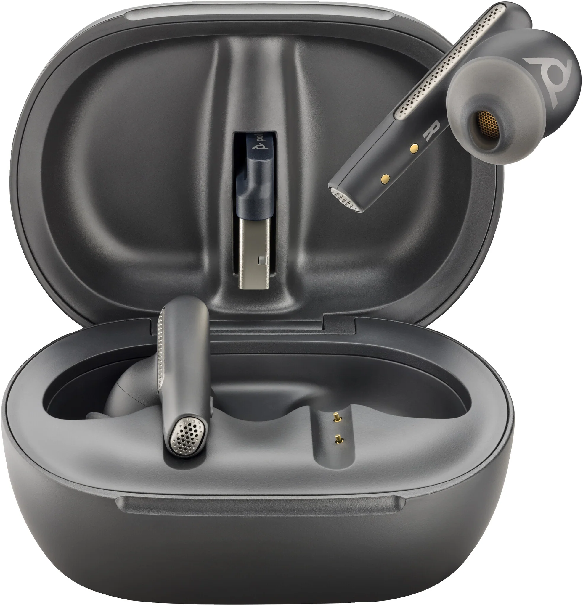 POLY Voyager Free 60+ UC - True Wireless Stereo (TWS) Earbuds in Carbon Black + BT700 USB-C Adapter + Touchscreen Charge Case - Image 2