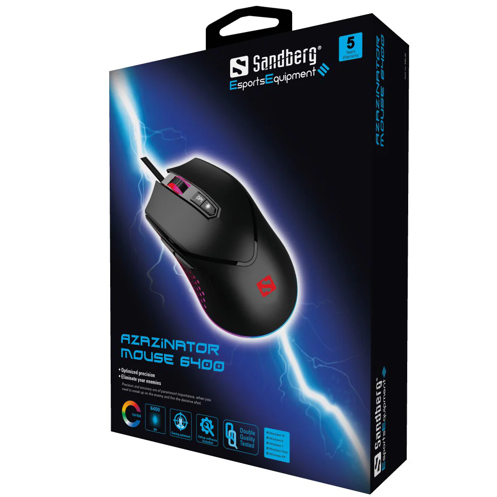 Sandberg Azazinator - USB Wired Gaming Mouse in Black - 6,400 DPI - Image 5