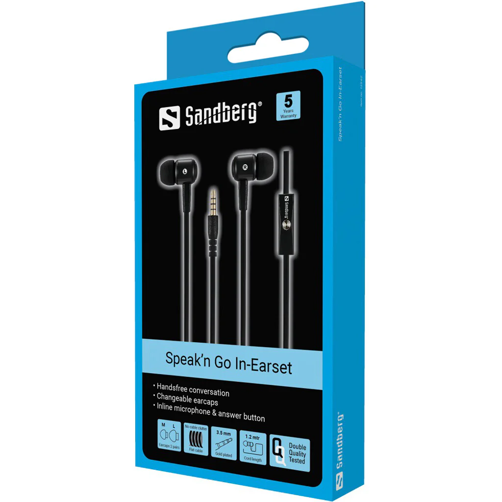 Sandberg Speak’n Go - Wired In-Ear Earbuds in Black - Image 2