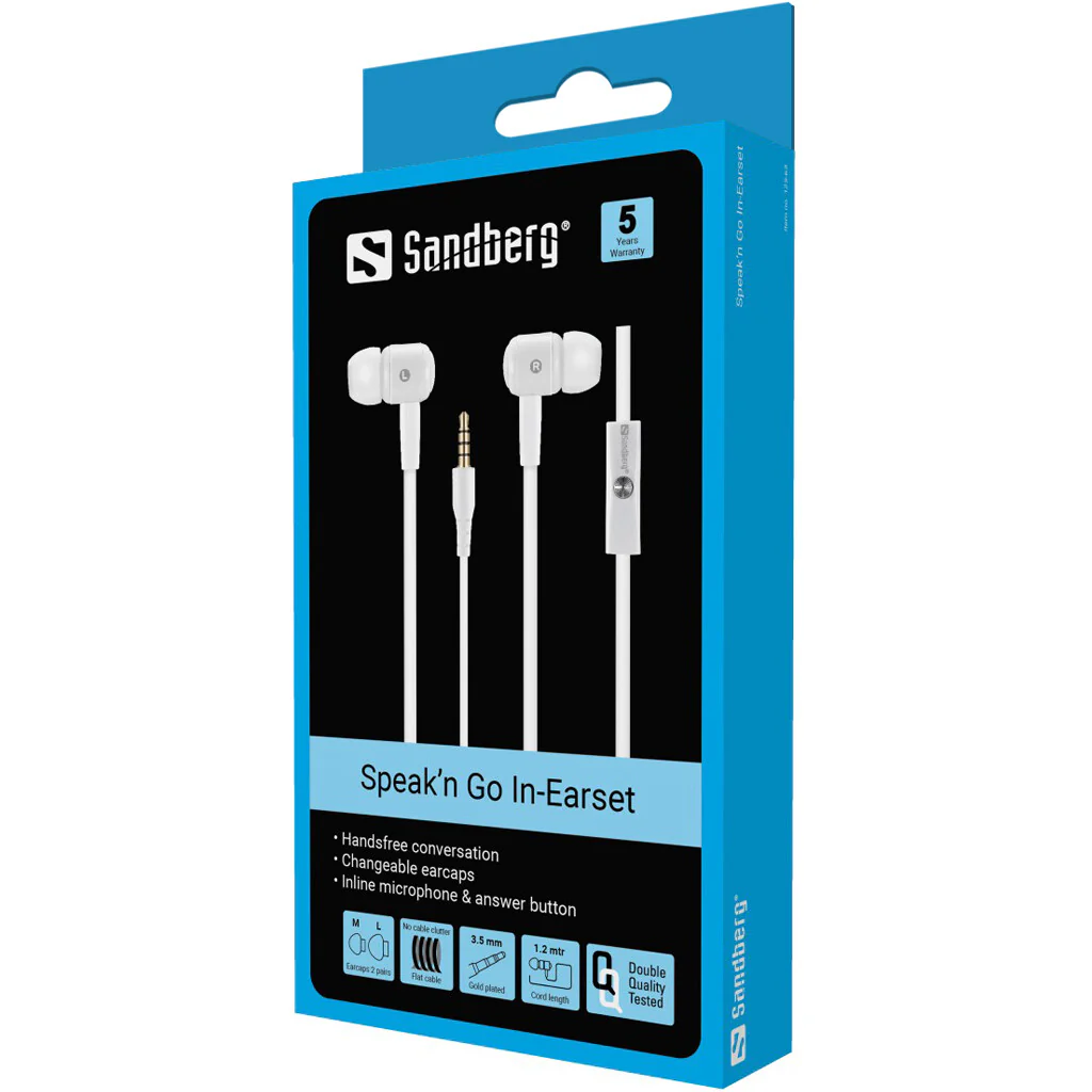 Sandberg Speak’n Go - Wired In-Ear Earbuds in White - Image 2