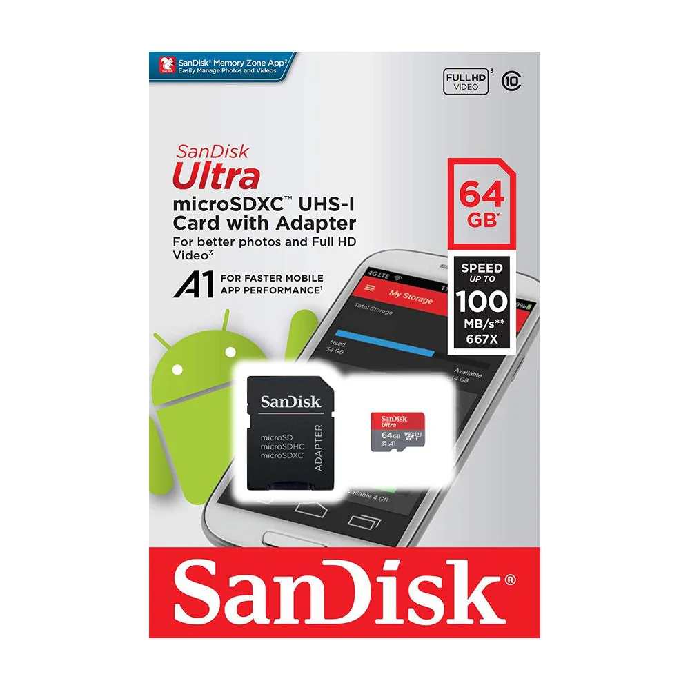 Sandisk Ultra A1 64GB Micro SD Memory Card with Adapter - Image 3