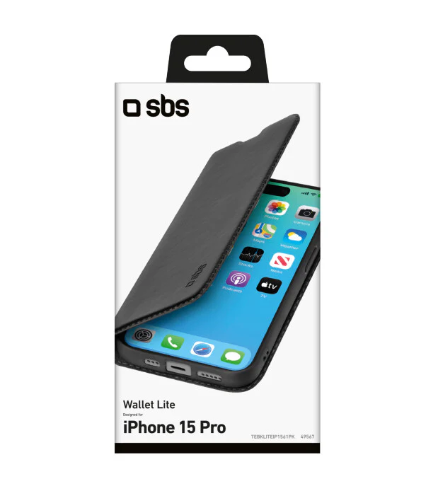 SBS Wallet Lite mobile phone case for iPhone 15 Pro in Black - Image 2
