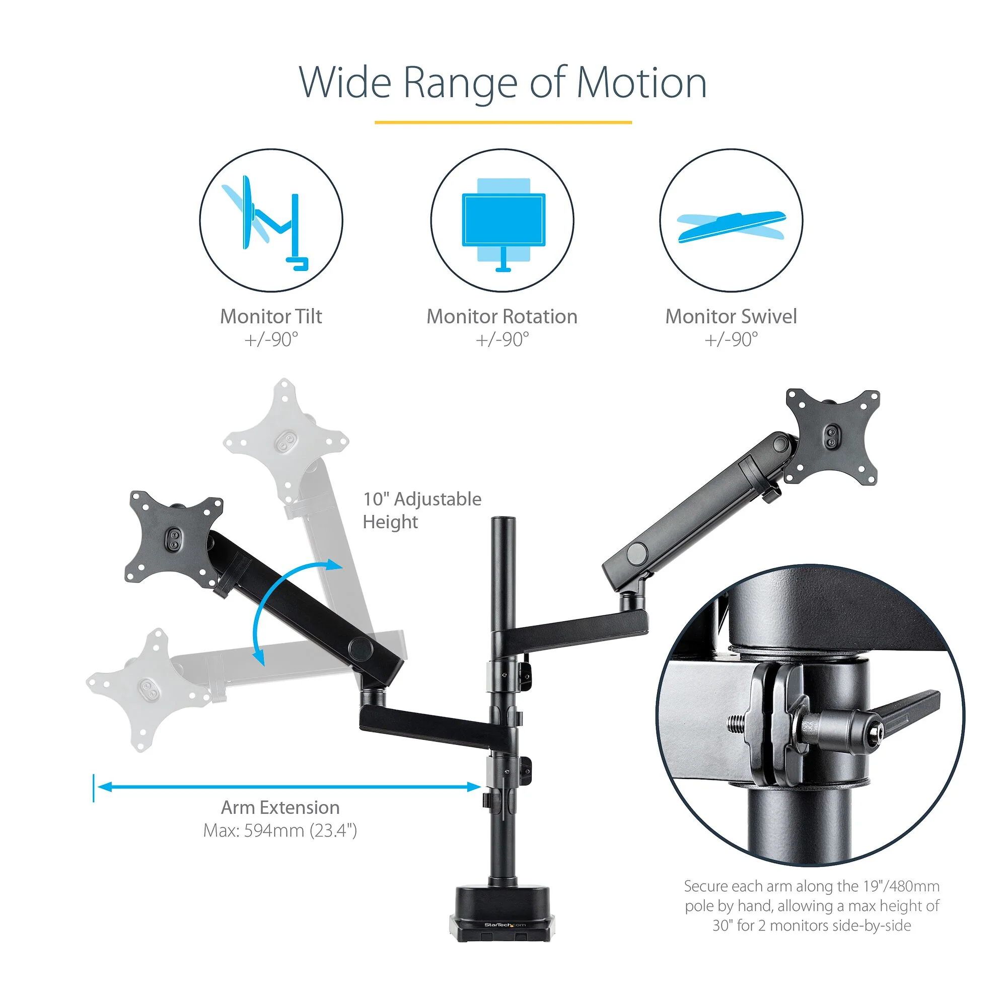StarTech.com ARMDUALPIVOT Desk monitor mount for 81.3 cm (32") - Image 14