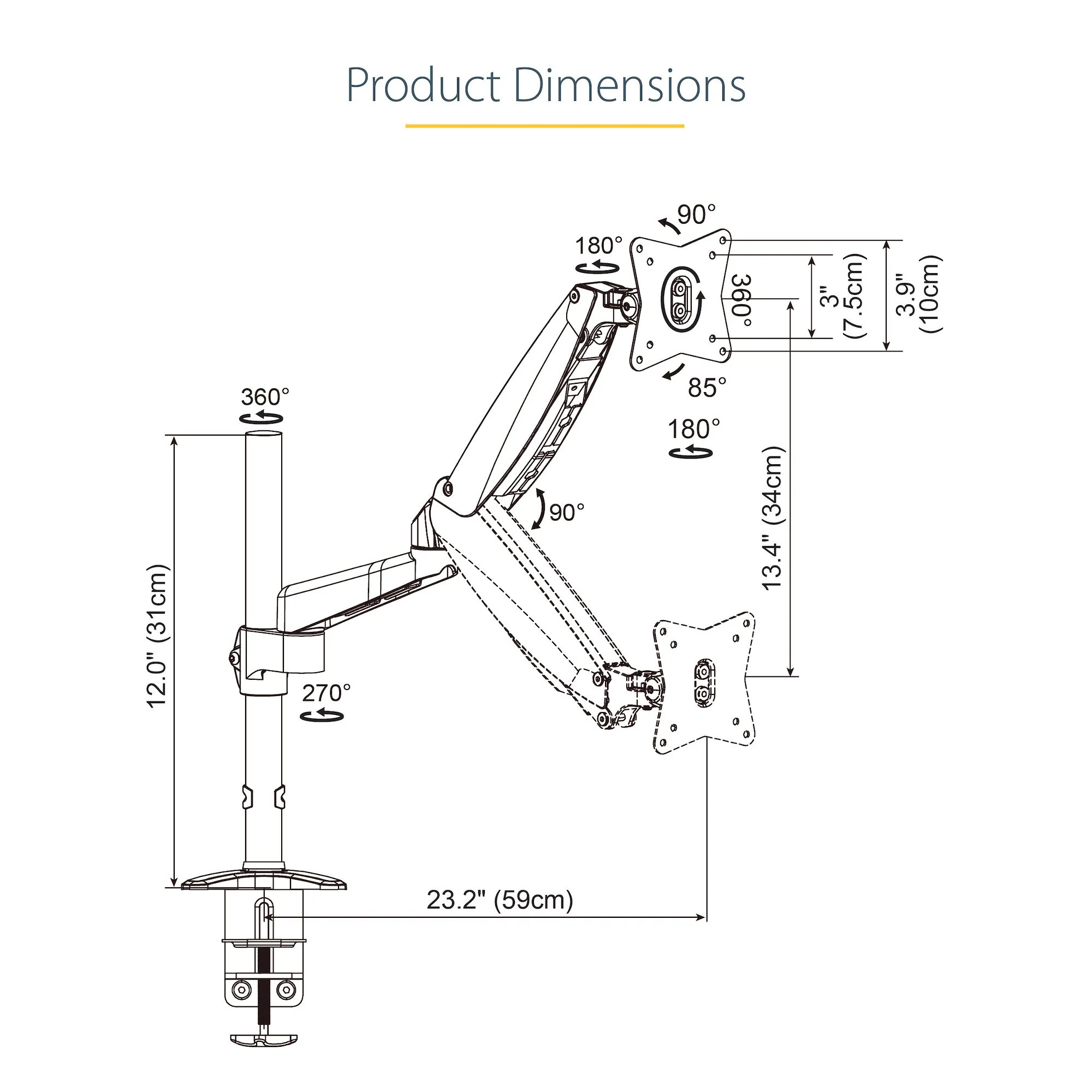 StarTech.com ARMPIVOTE2 - Desk monitor mount for 81.3 cm (32") to 124.5 cm (49") - Image 20