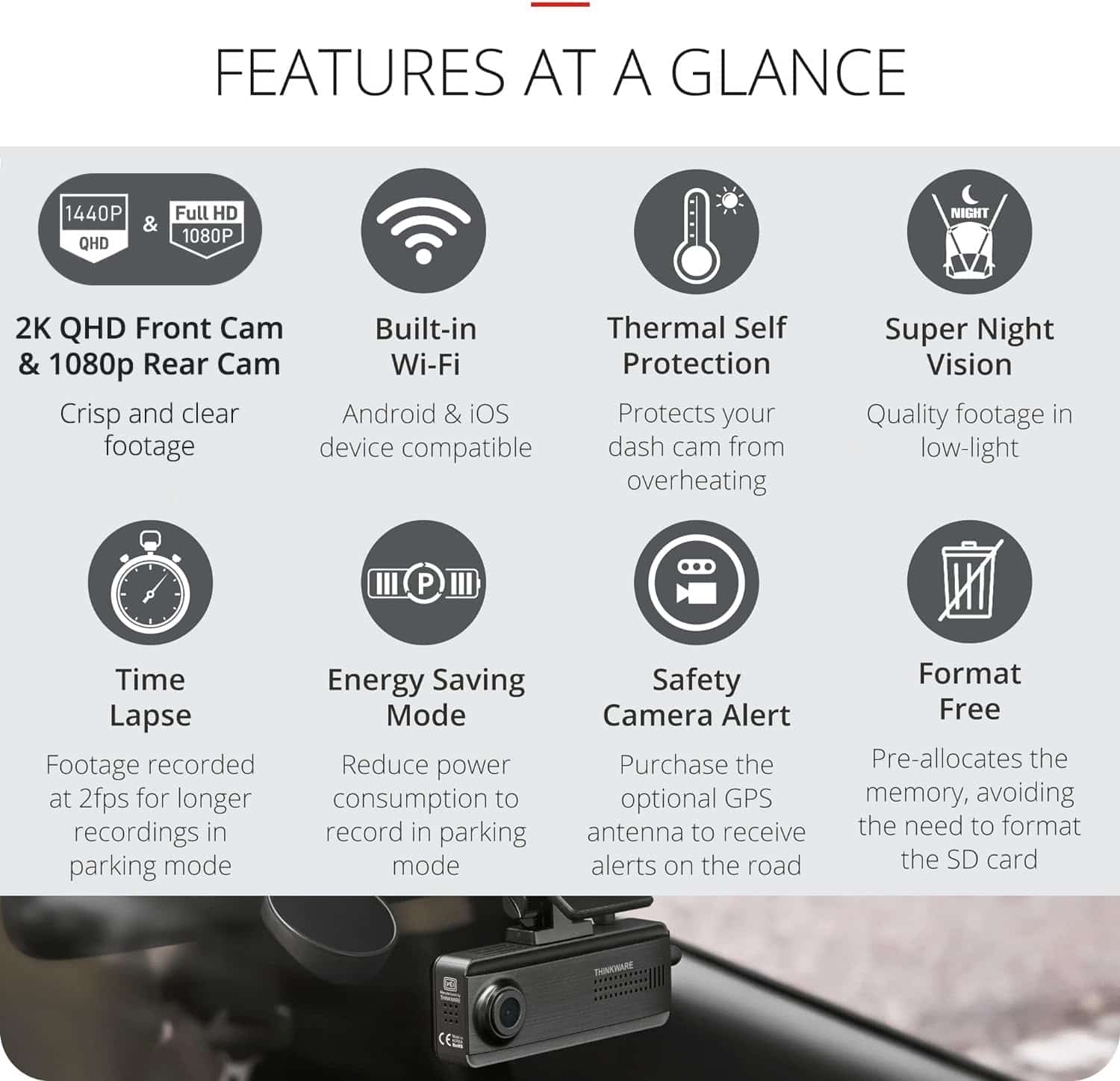 Thinkware Q200 - Dual Lead 2K QHD Front Camera Dashcam - Image 2