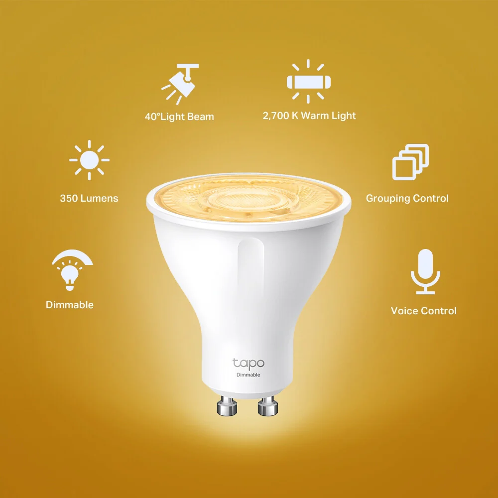 TP-Link Tapo Smart Wi-Fi Lightbulb - Dimmable - GU10 (Pack of 2) - Image 4