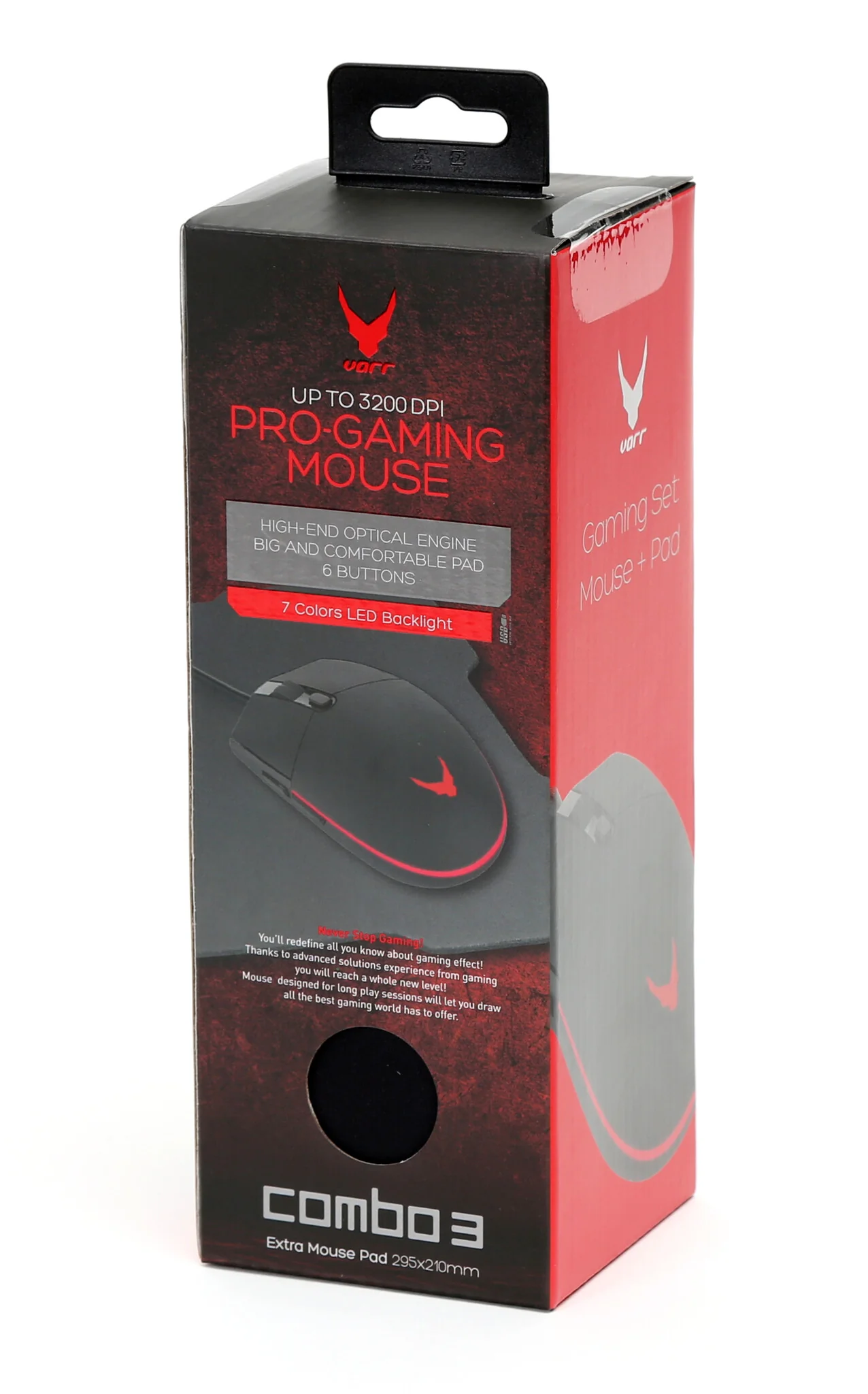 Varr VSETMPX5 Gaming Mouse and Mousepad Set - Wired USB-A Optical LED backlit Mouse in Black/Red - 3,200 DPI - Image 6
