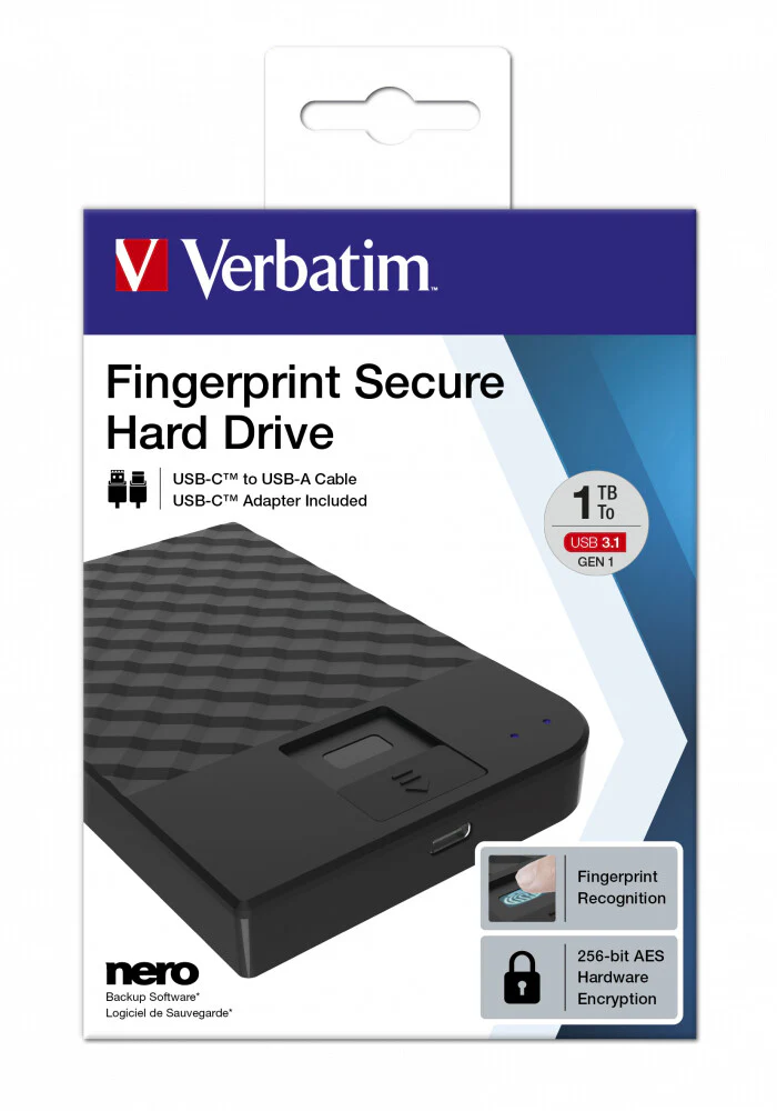 Verbatim Fingerprint Secure Portable Hard Drive in Black - 1 TB - Image 3