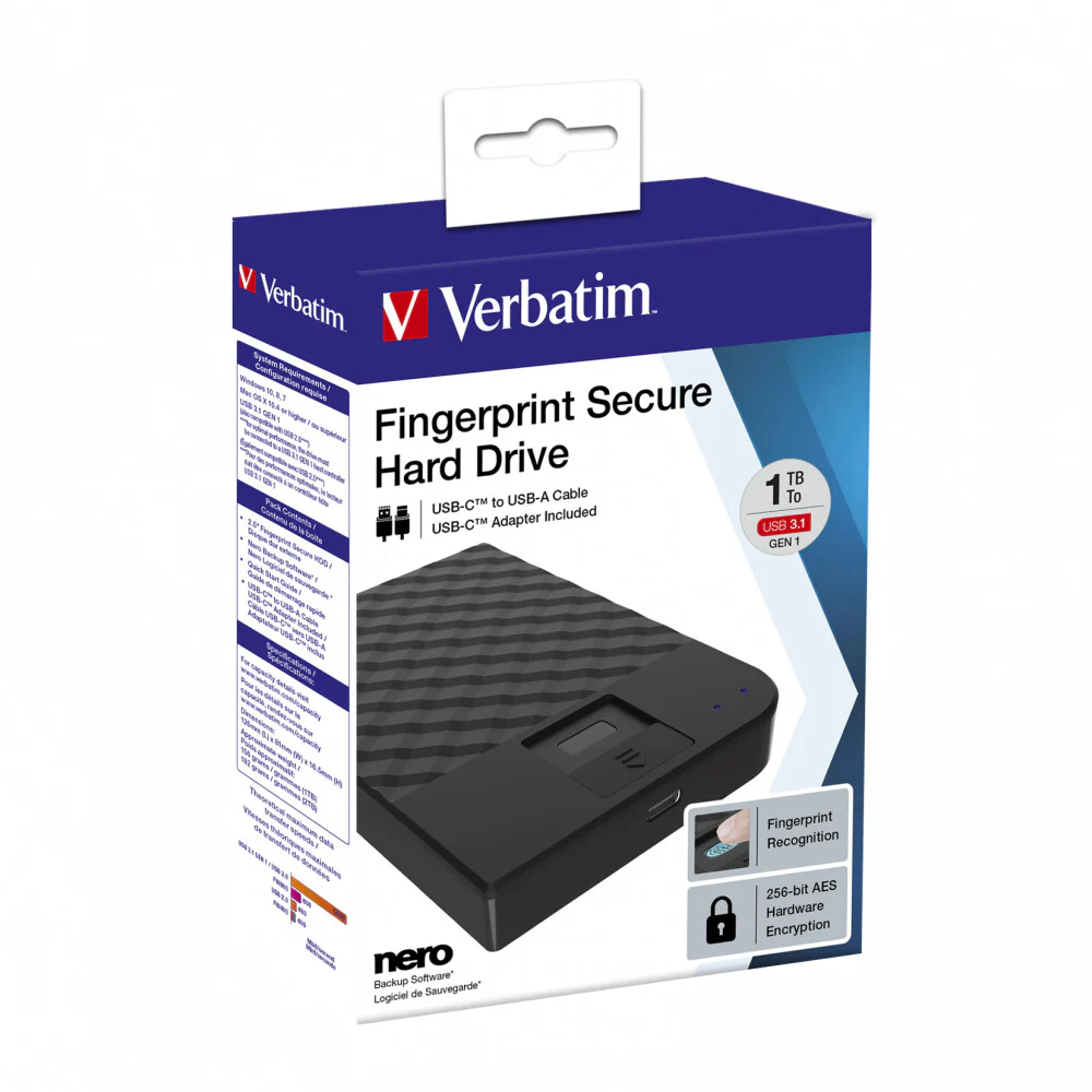 Verbatim Fingerprint Secure Portable Hard Drive in Black - 1 TB - Image 4